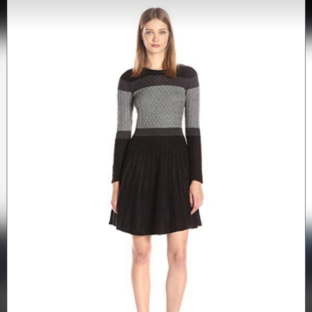 Calvin Klein Cable Knit Long Sleeve Color Block Sweater Dress Medium NWOT